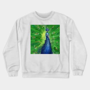 Grungy Semi Abstract Peacock Painting Crewneck Sweatshirt